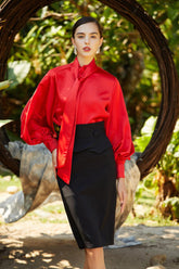 Fiery Scarlet Silk Blouse